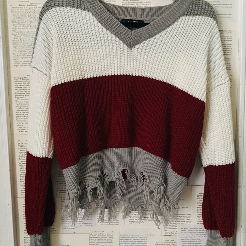 long sleeve distressed sweater